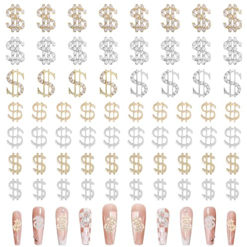 CHGCRAFT 64PCS Dollar Sign Nail Art Charms with Cubic Zirconia Nail Art Decoration Nail Art Charms 3D Nail Supplies Nail Art Charms For Nail Art Decoration Jewelry Accessories DIY Crafts