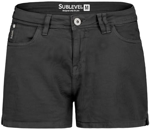 Sublevel Damen Denim Bermuda Chino Stretch Shorts mit Aufschlag Bequeme Kurze Hose im Used Look