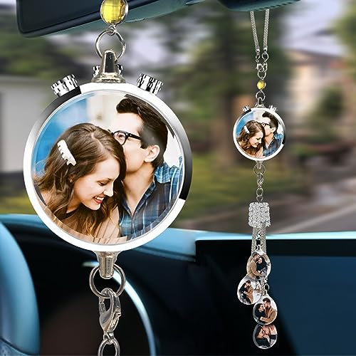 Personalisierter Foto-Kristall-Autofenster-Spiegel-Anhänger, Auto-Dekoration, Anhänger, Rückspiegel, Auto-Zubehör, Damen-Dekoration