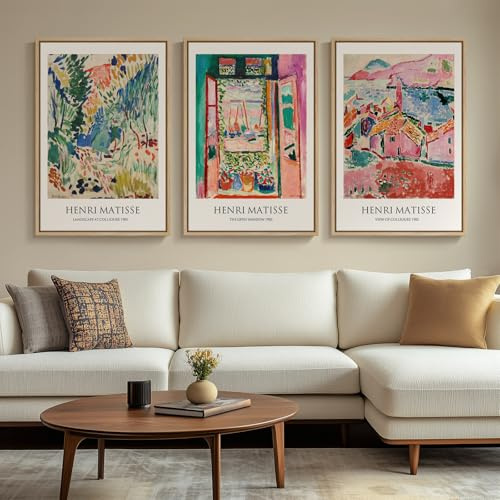 Large Framed Matisse Abstract Canvas Wall Art for Living Room, 3 Piece
