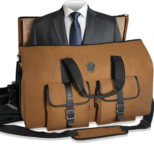 WELKINLAND 48H Kleidertasche für Reisen, 10 Taschen, Handgepäcktasche, 3 Anzug-Reisetaschen, 62 l, halbe Tage 2-in-1 Kleidertasche, wandelbarer Kleidersack, Boardable Kleidersack, Braun/Schwarz, 62L,