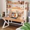 Hothingwell Office Computer Desk with Pegboard and Bookshelf, Modern Home Computer Table with Upper Storage Shelves Hutch for Bedroom Study Writing Workstation (White+Walnut, 100cm)
