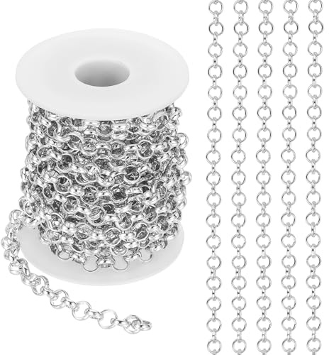 PATIKIL 16,4 Fuß Kreisverbindungskette, 8 mm Kettenrolle Panzerkette Schmuck Verbindungen Spule Metallhandwerkskette für DIY-Herstellungszubehör Halskette Armband Ohrring, Silber