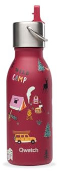 QWETCH - Gourde Enfant Isotherme 350ml - Kids Yosemite Grenat Bouchon Pipette - Gourde Inox - 24h Froid et 12h Chaud - Etanche & Sans BPA - Gourde du quotidien pour école, sport et sorties