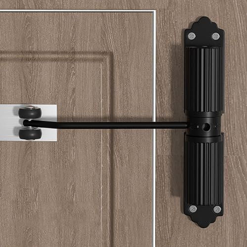 Robuster hydraulischer Türschließer für Innen- und Außentüren, Sicherheitsfederbelastung, feuerfest, mit Einstellstange und Schrauben, automatischer Torschließer (Schwarz, B verbesserter Stil)