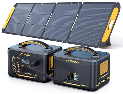 VTOMAN 2376Wh Portable Power Station Bundle with Extra Battery & 220W Solar Panel Included - Up to 3000W Solar Power Generator for Home Backup, Off-grid, Road Trip, RV, Camping, Fishing, Emergencies