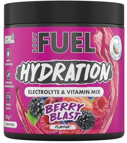BodyFuel Hydration Electrolyte & Vitamin Powder - Natural Energy & Reduces Tiredness & Optimise Hydration (210g - 30 Servings)(Berry Blast)