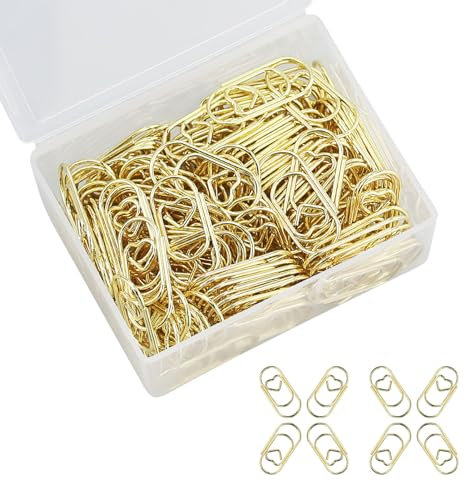140 Stück Büroklammern, Mini-Büroklammern in Herzform, Büroklammer-Set für Büro, Klassenzimmer, Aktenklammer, Poster, Foto (Golden)