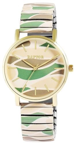 Raptor Colorful Edition Damen-Uhr Zugband Edelstahl Motiv Bunt Print Analog Quarz RA10205