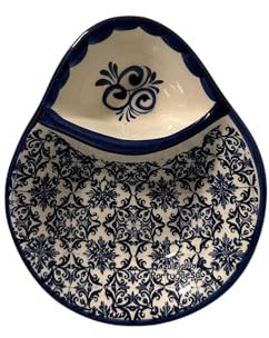 Portugal Azulejo - Vassoio in ceramica dipinta a mano per olive, con supporto a forma di triangolo, vassoio in ceramica Azulejo per olive, salse e insalata (Azulejo blu)