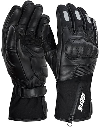 BI ESSE Guanti da moto invernali per uomo donna pollice touch screen, guanti da moto impermeabili e antivento protezione leggera e calda per motociclismo, ciclismo, equitazione, ATV (NERO, XL)