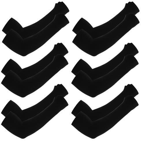Telooco 6 Pares Mangas de Protección Solar de Seda de Hielo Manguitos Running Negro Protector de Brazo Manguitos Voleibol Fútbol Protección Solar Deportiva para Brazo Mangas de Seda de Hielo