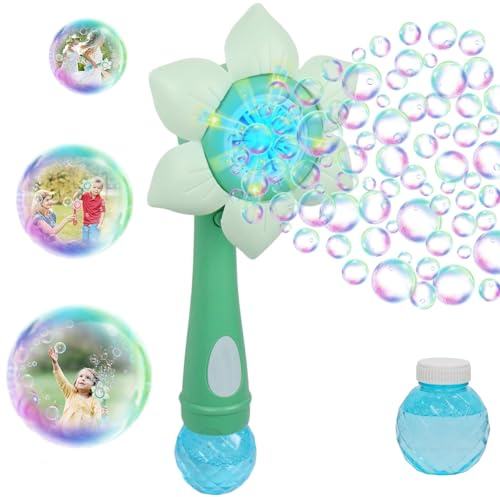 Blumen Seifenblasenmaschine, Seifenblasen Machine, Seifenblasenpistole Kinder, Bubble Maschine mit Seifenblasenflüssigkeit, für Party Outdoor Spiele Geburtstag Hochzeit (Blue)