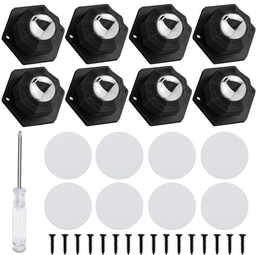 8pcs Schwarze Möbelrollen - 360 Grad Drehung Rollen für Möbel, 20 mm Schwerlast Kugelrollen mit Schraubendreher, Kann Durch Aufkleben Montiert Werden Geeignet für Küchengeräte Möbel Werkzeugkästen
