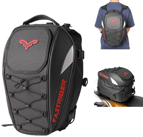 Oamger Motorrad-Satteltasche, Motorrad-Rücksitztasche, tragbare wasserdichte Helm- und Gepäcktasche für Motorräder, doppelte Verwendung, erweiterbare Kapazität 37L, Gepäck und Ausrüstungstransport