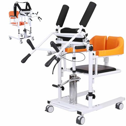 ZenSeFarin Patientenlifter Transferhilfe Für Senioren Patientenlift-Rollstuhl-Ständer-Chai-Assist-Maschine,Mit Rückenhebehilfe 360°-Feststellrädern,Einstellbare Sitzhöhe Von 41–65Cm Und 200Kg,Yellow