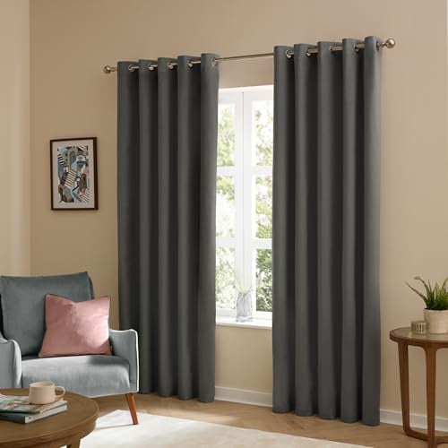 furn. The Ultimate Velvet Blackout Eyelet Curtains (Grey-229x229cm) | Soft Stylish Light Blocking Thermal Matte Velvet Curtain Pair