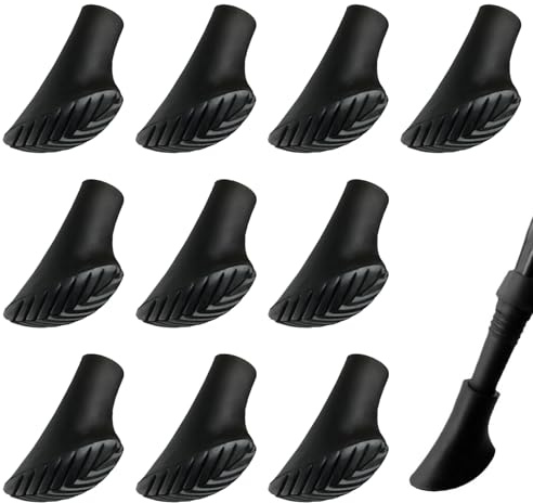 10 Piezas Puntas de Goma para Bastones, Topes de Goma Senderismo, Protector de Punta de Goma para Bastones de Marcha Nórdica, Antideslizante y Duradero para Superficies de Asfalto Grava, Montaña y más