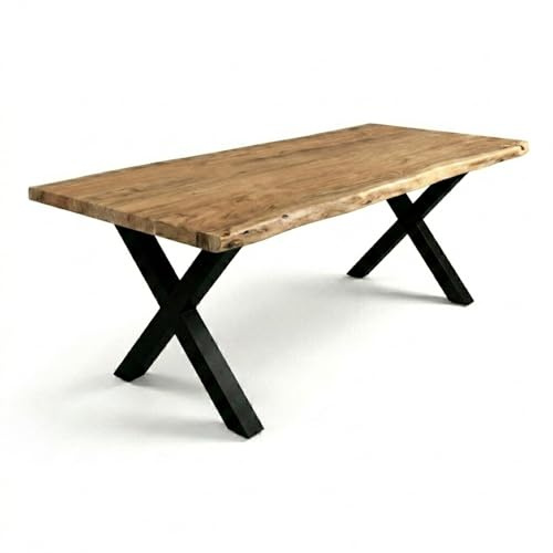 SAM Esstisch Cali 280x110 cm Akazie Natur Baumkante X-Gestell schwarz | Baumkantentisch massiv, Akazienholz naturfarben, 50 mm Tischplatte, Esszimmertisch, Industrial-Design
