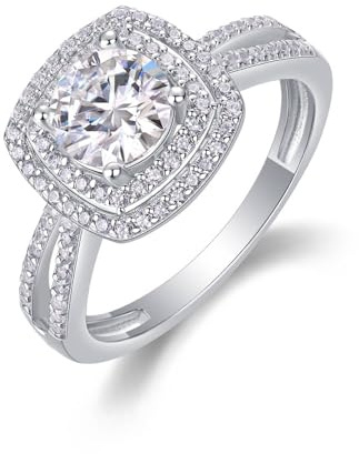Skcess 14K Weißgold Matching Rings, Ringe Damen 6.5mm Moissanit Weiß 1ct Moissanit Fingerring Promise Ring Größe 56 (17.8)