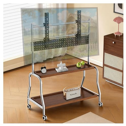 Support TV réglable en hauteur avec roulettes et double tablette, pour téléviseurs LCD LED OLED de 32 à 75 jusqu'à 50 kg, en acier inoxydable, support TV universel, VESA 700 x 400 mm, double tablette