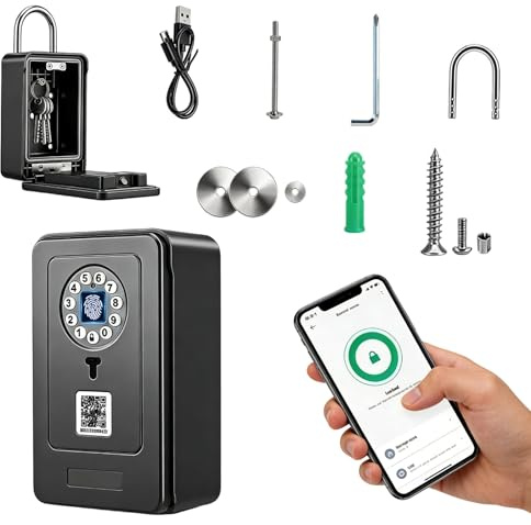 Kocusu Smart Schlüsselbox mit Fingerabdruck, Schlüsseltresor | mit Zahlencode, Passwort, Fingerabdruck, Bluetooth, Fernautorisierung, Entsperren per App, Wandmontiert für Wohnungen