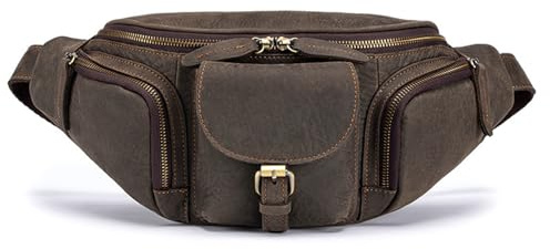 mingzhe Sacoche de Moto Vintage en Cuir, Bandoulière, Sac de Poitrine, Sac Banane pour Homme, Idéal pour Les Sports Plein Air et Les Voyages. Bandoulière Ajustable, Cuir Vachette, (Brun)