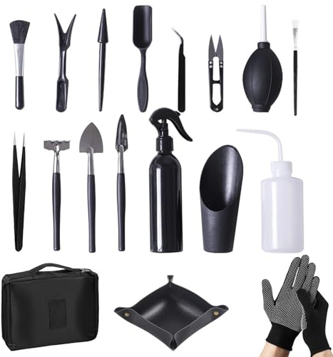 yolzhxe 18 Piezas Kit Jardineria, Kit Cuidado Bonsai con Guantes | Mini Herramientas Jardineria con Bolsa de Almacenamiento, Herramienta de Jardín para Cuidado de Suculentas y Plantas