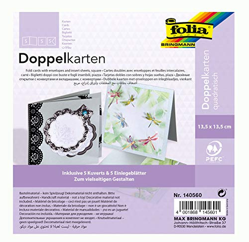 folia 140560 - Doppelkarten ca. 13,5 x 13,5 cm, je 5 Karten (220 g/qm), Kuverts und Einlagen, silber - ideal für Einladungen, Glückwunsch- oder Grußkarten