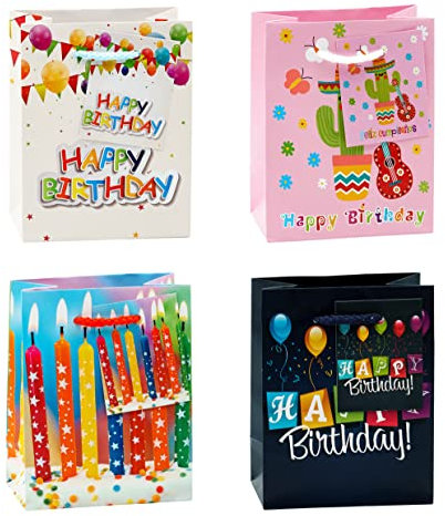 TSI Geschenktüten GEBURTSTAG, 12er Packung, Größe: Klein (HxBxT 14 x 11 x 6,5 cm), Art. Nr. 84024