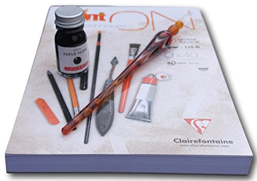 J Herbin red marble glass dip pen with A5 Clairefontaine pad & 10ml bottle of Perle Noire ink