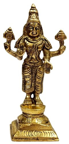 Purpledip Messing-Statue Herr Vishnu: Hindu-Gott, Idol, Skulptur, Heimdekoration, Geschenk (11033)