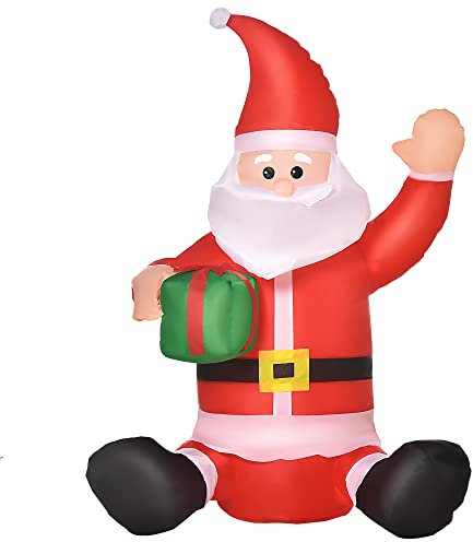 HOMCOM Selbstaufblasbarer Weihnachtsmann Weihnachtsdekoration LED mit Geschenk Gebläse Rot L70 x B50 x H120 cm