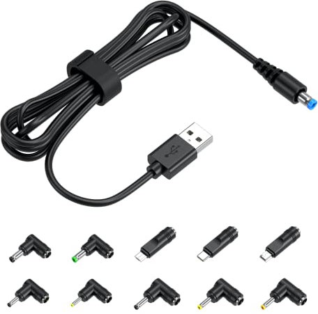 NEUE DAWN Cable USB a DC, 2M Universal Cable Alimentación con 10 adaptadores para Samsung Galaxy, Android Tablet/Tab, Raspberry pi 3 4, Bateria Externa, CCTV, Router, Cable de Cargador
