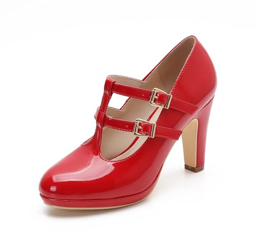 MACKIN J G574-1 Women's Mary Jane Vintage Heels Chunky Platform T-Strap Dress Pumps