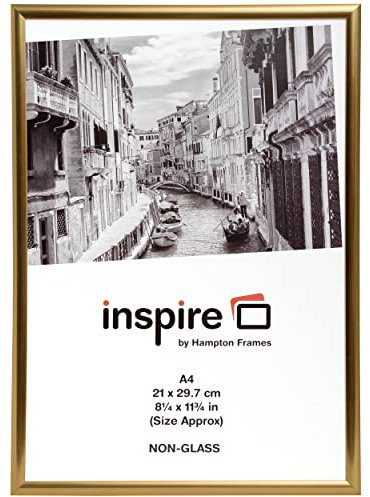 Hampton Frames | Backloader A4 Certificate Photo Frame | Gold, Plexi Front, 21x29.7cm | Freestanding or Wall Mount, MDF Back, Secure Clips | Display for Home or Office