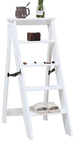 Haushaltsleiter Tritthocker Klappstufen mit 5 Stufen, Trittleiter aus Holz, Leiterstuhl Hockerleiter Erwachsene, Treppenstuhl klappbar fรผr Zuhause Dachboden Workzone Camping Schwarz ( Color : White )