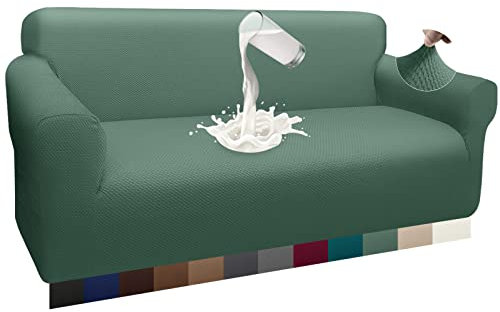 Granbest Dicke Wasserdicht Sofabezug 1 Stück Luxuriös Thick Couchbezug für Hunde Schick Jacquard Elastische Couchbezug Möbelbezüge mit Anti-Rutsch-Schaumstoffe (3 Sitzer, Salbei)