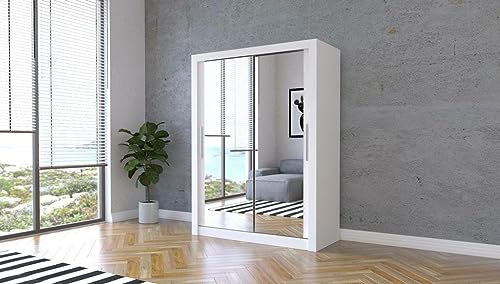 Milan 2 and 3 Mirror Sliding Door Wardrobe In 6 Sizes and 4 Colors (100 cm, White)