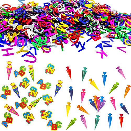 Oblique Unique® Schuleinführung Schulanfang Einschulung Deko Set für Jungs und Mädchen - Zuckertüten + ABC Buchstaben + ABC Schultüte 123 Konfetti