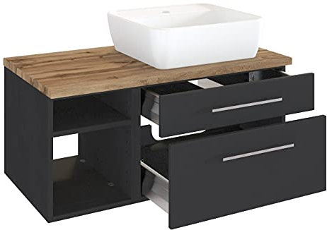 Waschbeckenunterschrank Dasa (rechts) 90 cm mit 2 Schubladen – Graphit/Grau matt