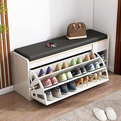 Schuhregal mit Sitzfläche, Schuhschrank mit Sitzbank, Schuhbank mit 2 Ablagen, ideal für Flur Bad Wohnzimmer Diele Garderobenbank 100x30x50cm Platzsparend und Bis 150 kg Belastbar