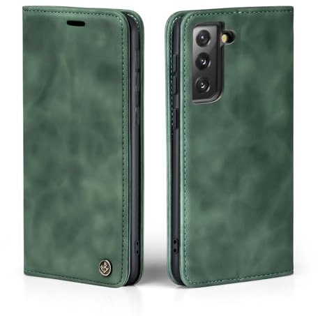 LBH Handyhülle für Samsung Galaxy S21 5G in Grün mit Karten- und Geldfach Smartphone Hülle mit Standfunktion Flip Case Schutzhülle Magnetverschluss Vintage