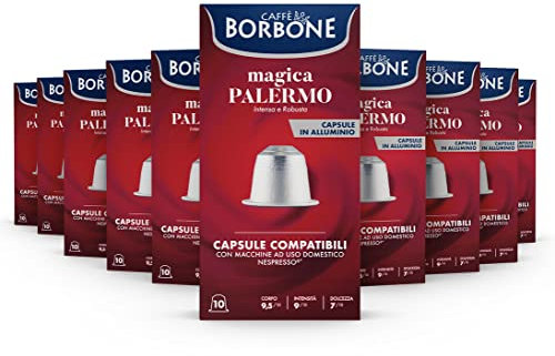 Caffé Borbone Mélange Magica Palermo -100 Capsules en Aluminium (10 paquets de 10) - Compatibles avec les machines à café à usage domestique Nespresso*