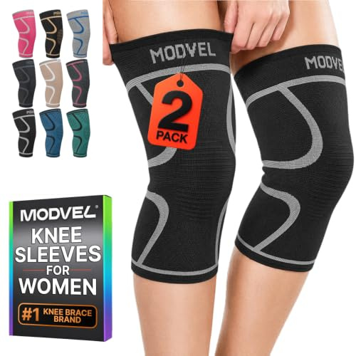 MODVEL Knee Support Compression Sleeve Women & Men - 2 Pack, Running Knee Brace, ACL & Arthritis Pain Relief, Joint Pain, Meniscus Tear, & Every day use (M)