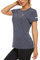 KEFITEVD Atmungsaktive Laufshirt Damen Rundhals Ausschinitt Kurzarm Tshirt Sommer Leicht Trainingsshirt Quick Dry Running Shirt Fahrrad Wandern Meliert Dunkelgrau XL