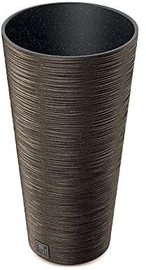 Prosperplast 2in1 Blumentopf mit Innenkübel Blumenkasten Pflanzentopf Übertopf Kunststoff Holz Riffel Optik Ø 25 cm (Kaffeebraun)