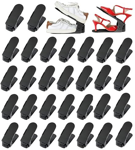 Deuline 30 x Verstellbarer Schuhschlitz Schuhregal Schuhstapler schuhaufbewahrung Schuhorganizer Schuhhalter Farbe: Schwarz 521130