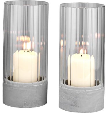 2er Set Windlichter mit Beton-Fuß