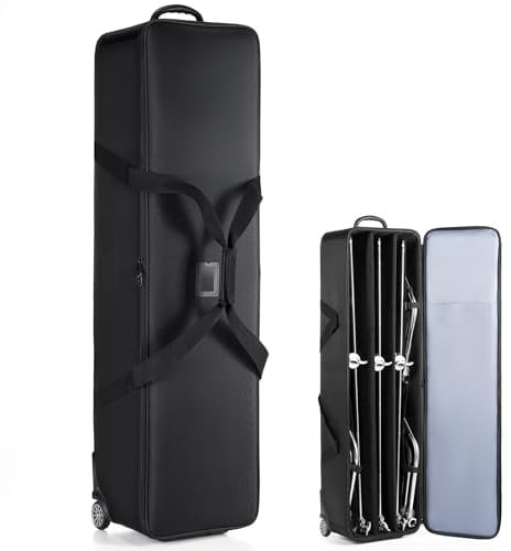 NEEWER C Stand Wheeled Rolling Bag, Black Heavy Duty Trolley Case with Sturdy Wheels, Handle, and Fastening Straps, Carrying Bag Large Enough to Hold 3 C Stands (Black)
